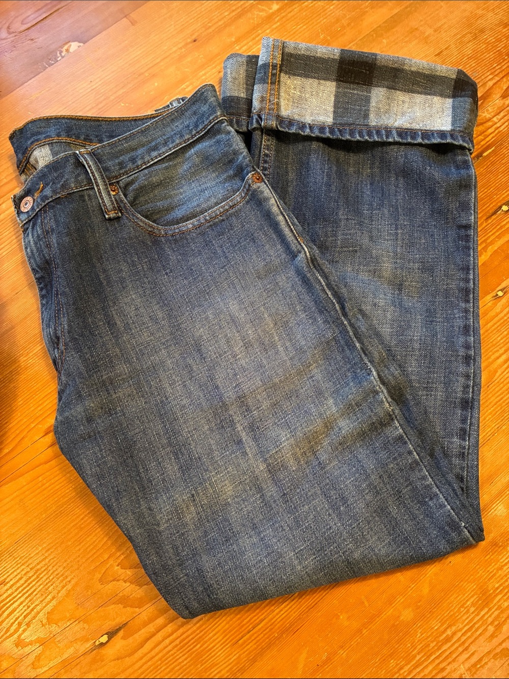 RARE 514 Levi’s Double-Faced Plaid Men's Blue Jeans - 34 x 30